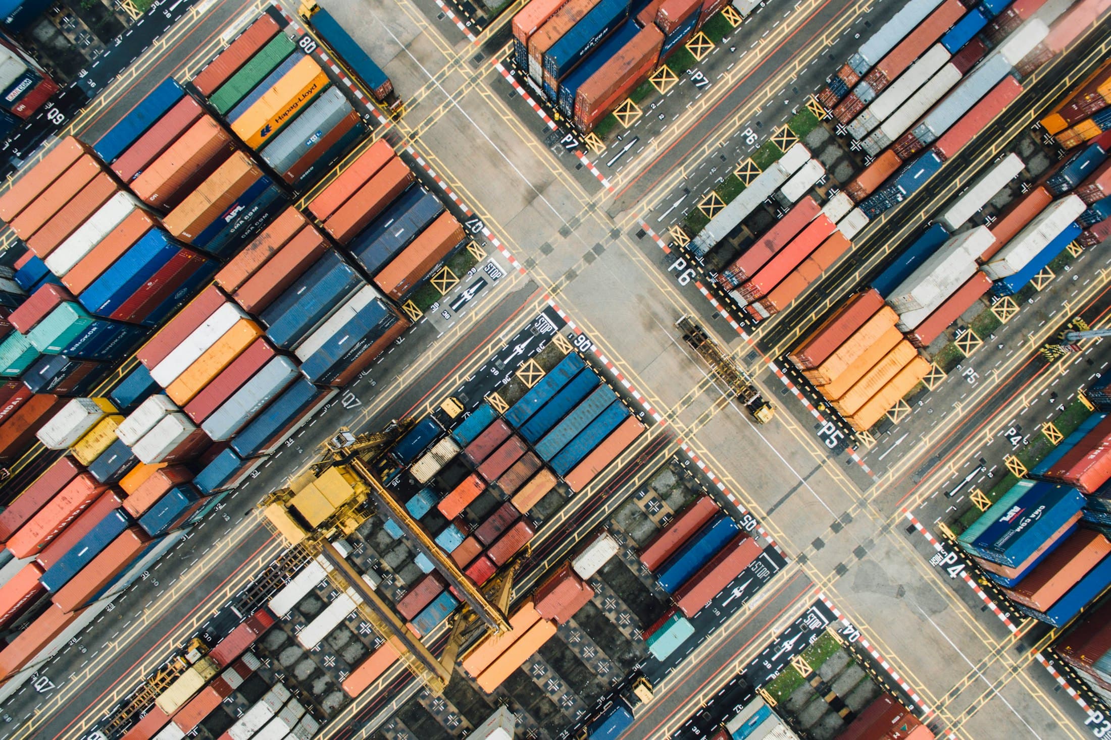 Container yard seen from directly above